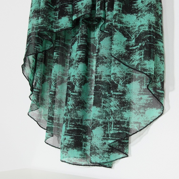 Nordstrom Soprano High Low Printed Chiffon Dress Green Black Sleeveless Sz Small - Picture 3 of 7